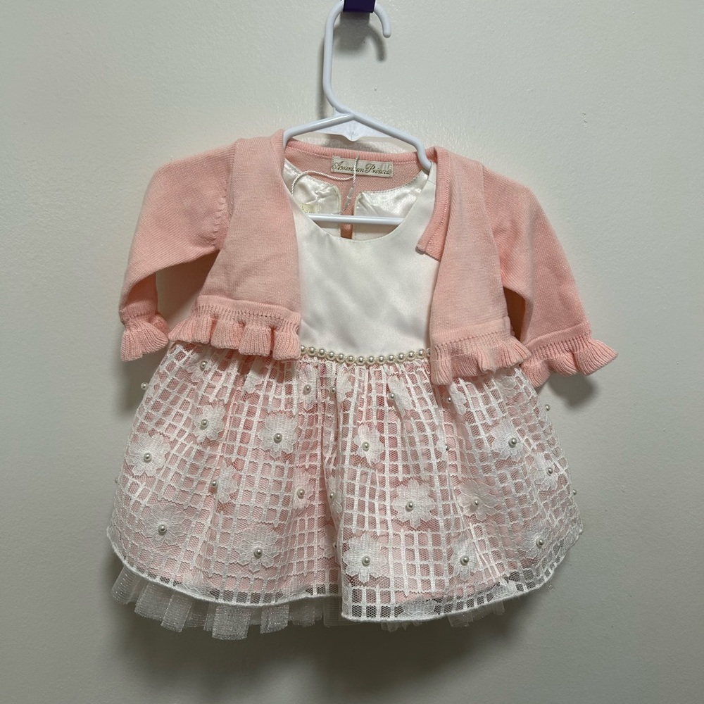 American Princess Pink and White Formal Dress with Cardigan